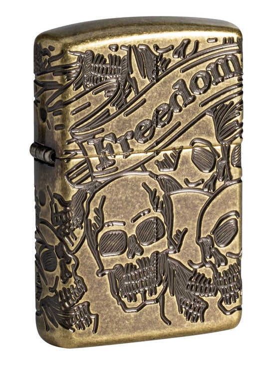 Zippo Armor Freedom Skull Antique Brass Zippo