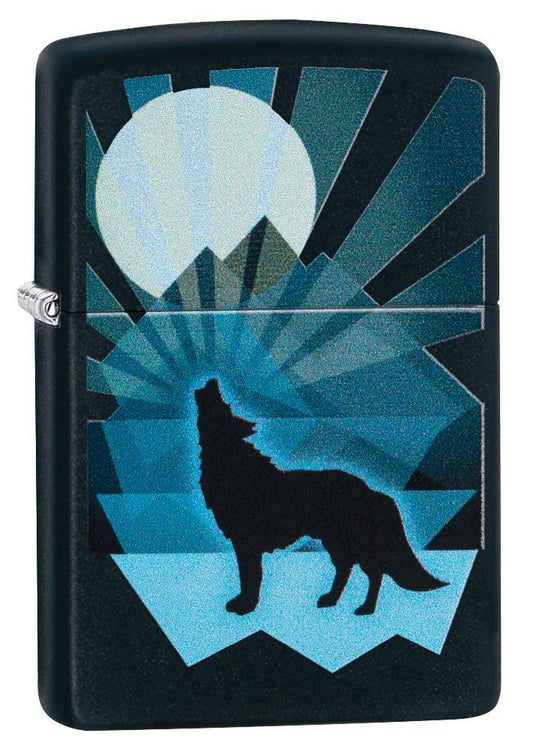 Zippo Wolf and Moon Design Black Matte Pocket Lighter Zippo