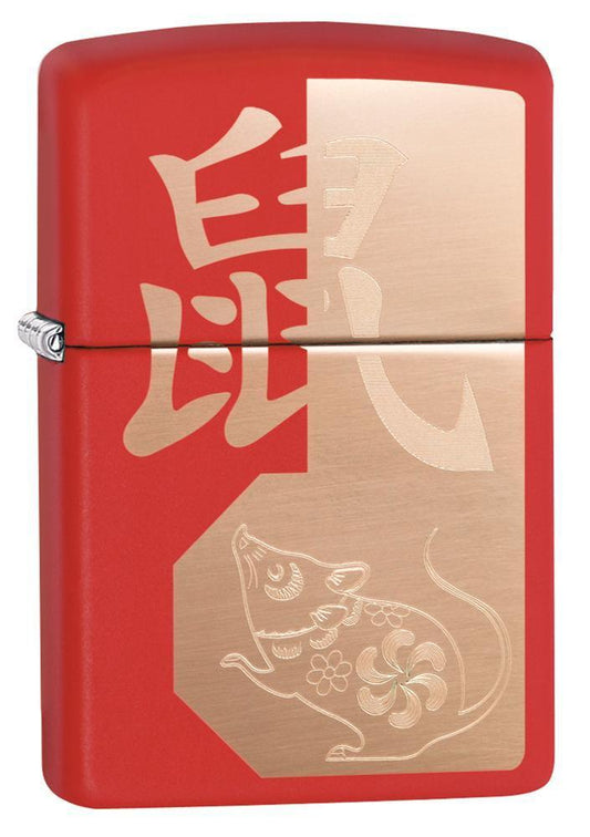 Zippo Year of The Rat Red Matte Pocket Lighter Zippo