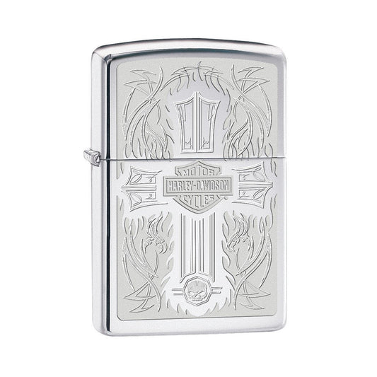 Zippo Harley-Davidson Lasered Cross High Polish Chrome Pocket Lighter Zippo