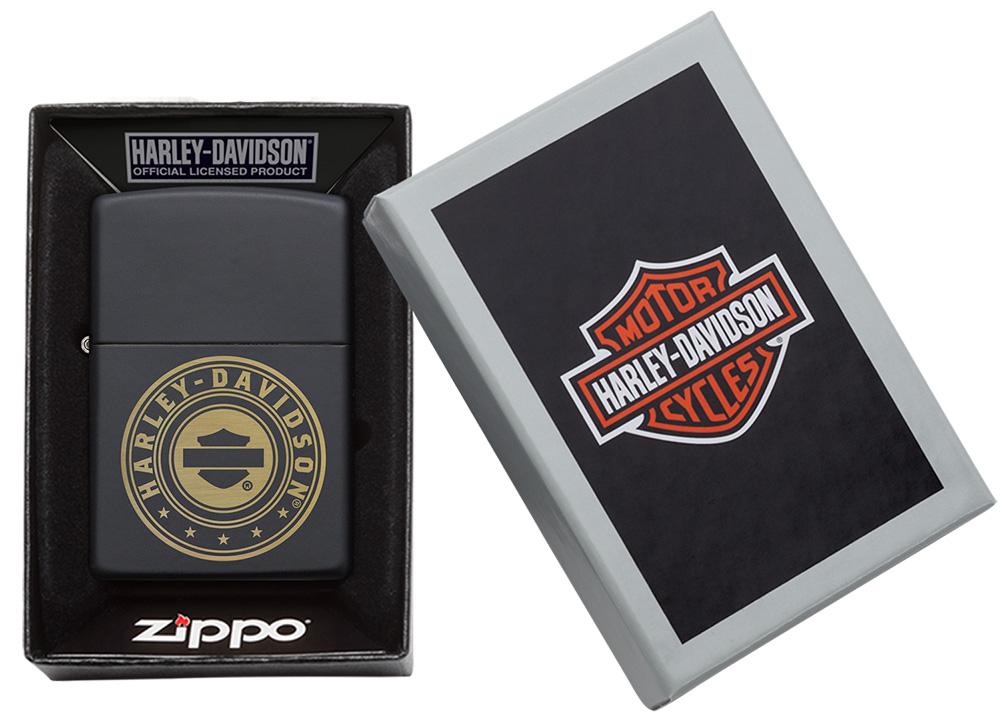Harley-Davidson?« Laser Engrave Logo Black Matte Lighter in packaging