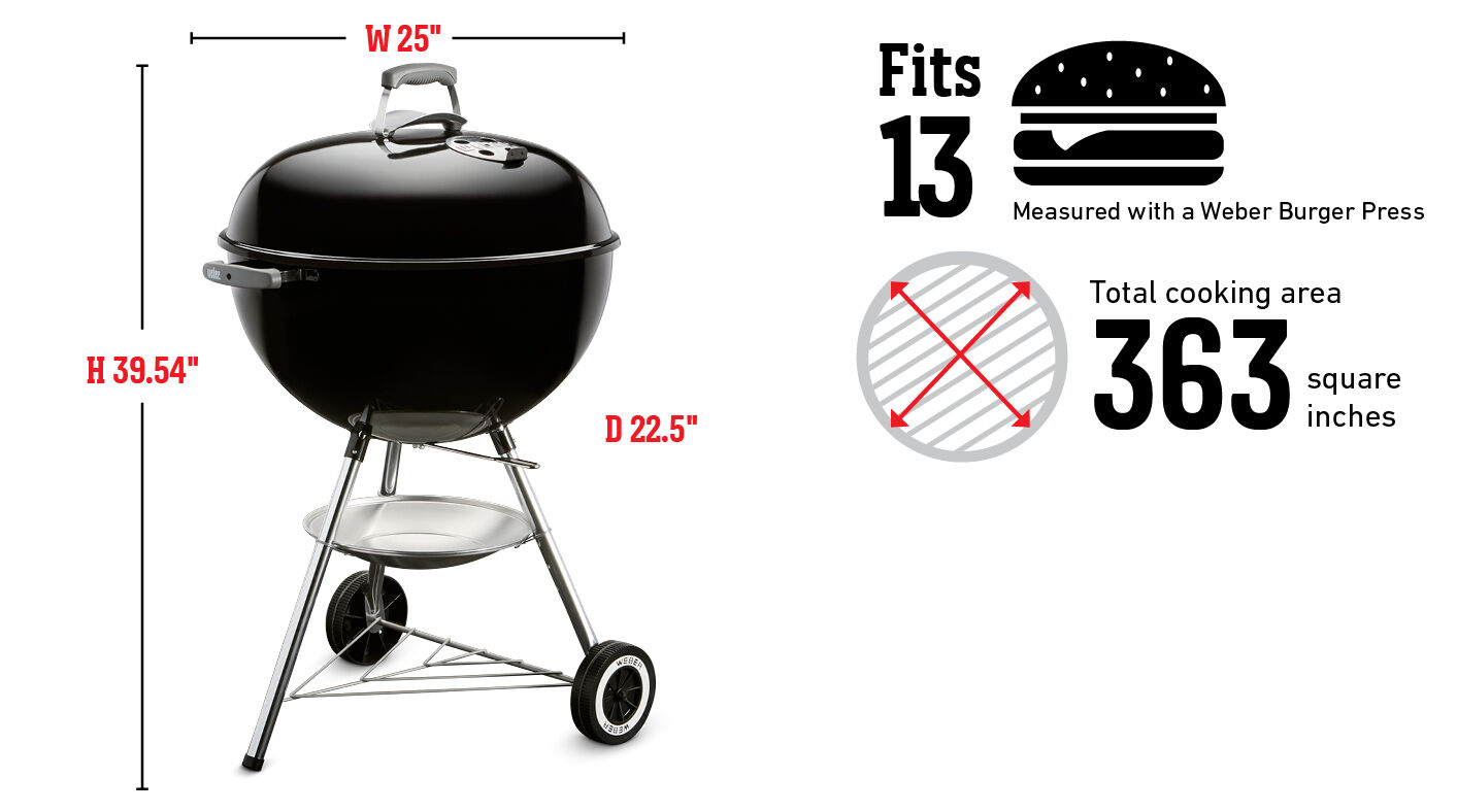 WEBER Charcoal Grill Original Kettle 57CM With Thermometer Black WEBER