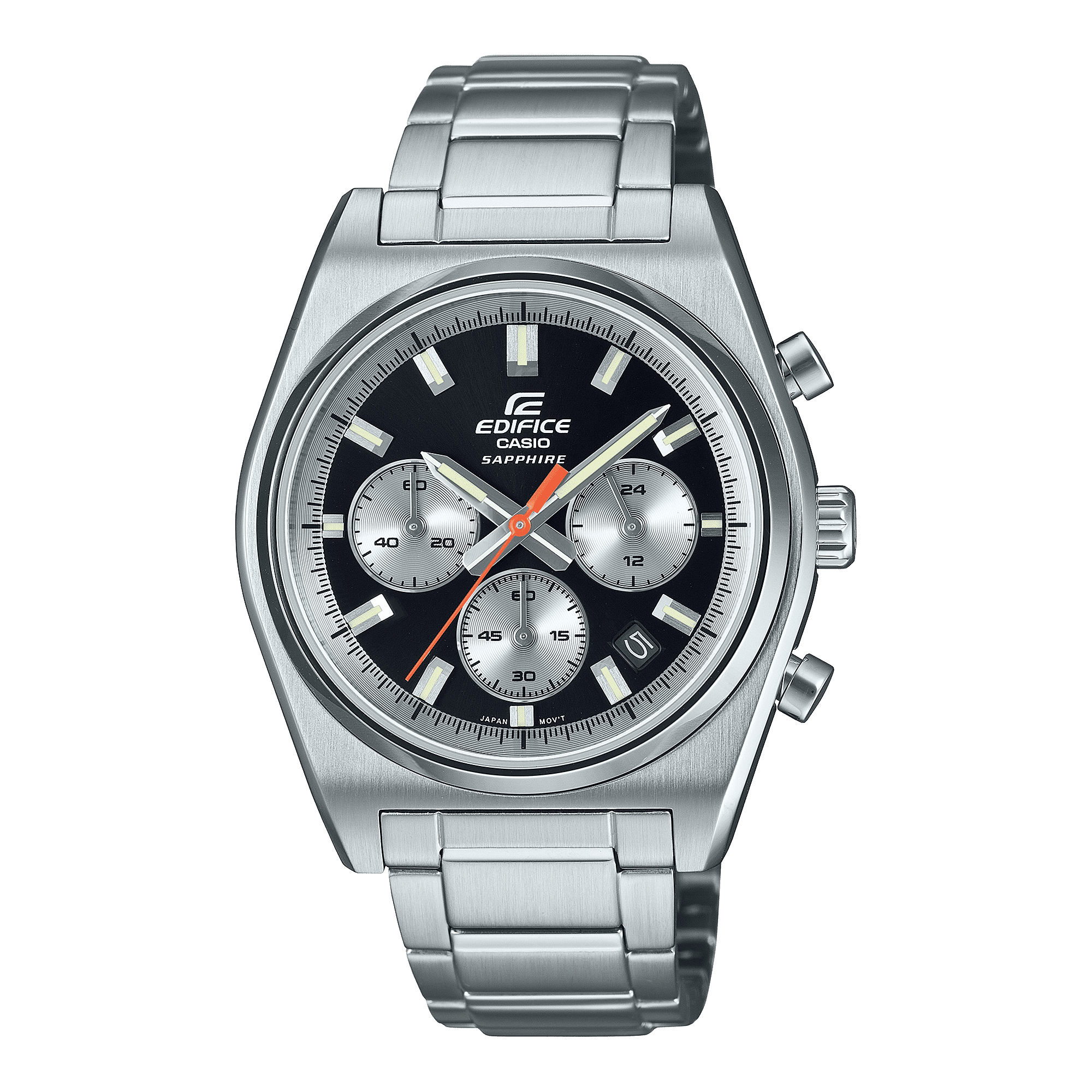 CASIO EDIFICE EFB-730D-1AVUDF BLACK ANALOG DIAL SILVER STAINLESS STEEL STRAP MEN'S WATCH 100M WATER RESISTANCE 