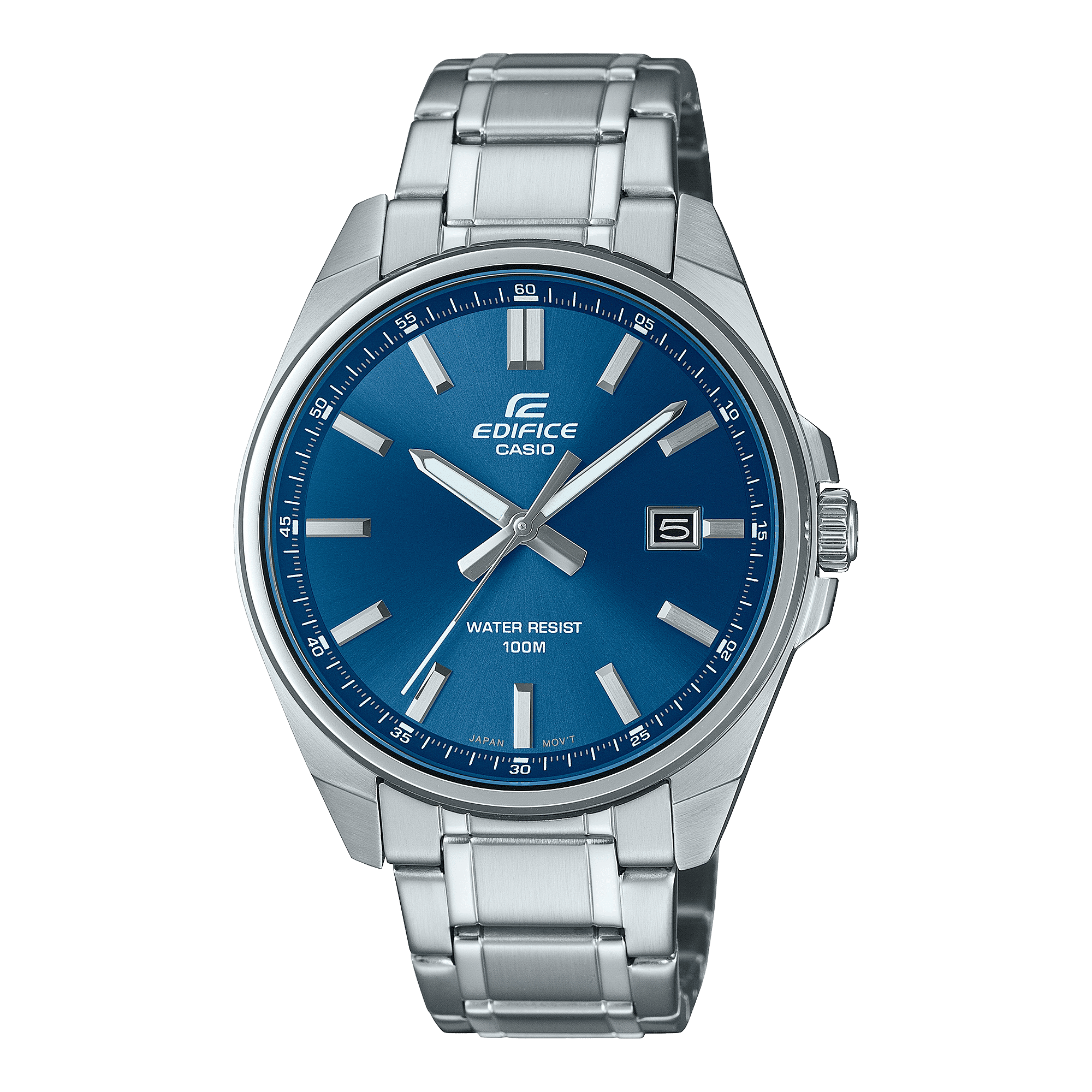 CASIO EDIFICE EFV-150D-2AVUDF BLUE ANALOG DIAL SILVER STAINLESS STEEL STRAP MEN'S WATCH 100M WATER RESISTANCE 