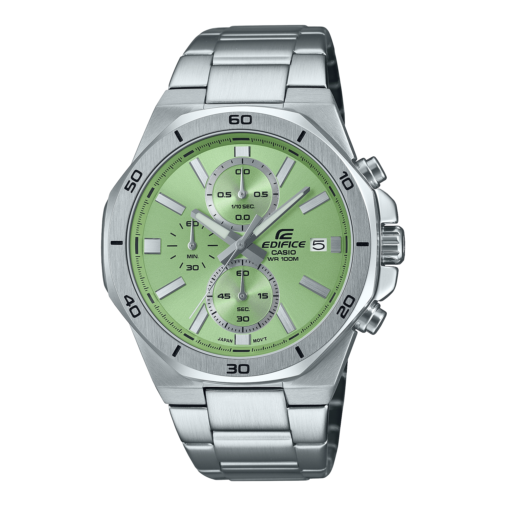 CASIO EDIFICE EFV-640D-3AVUDF GREEN ANALOG DIAL SILVER STAINLESS STEEL STRAP MEN'S WATCH 100M WATER RESISTANCE 