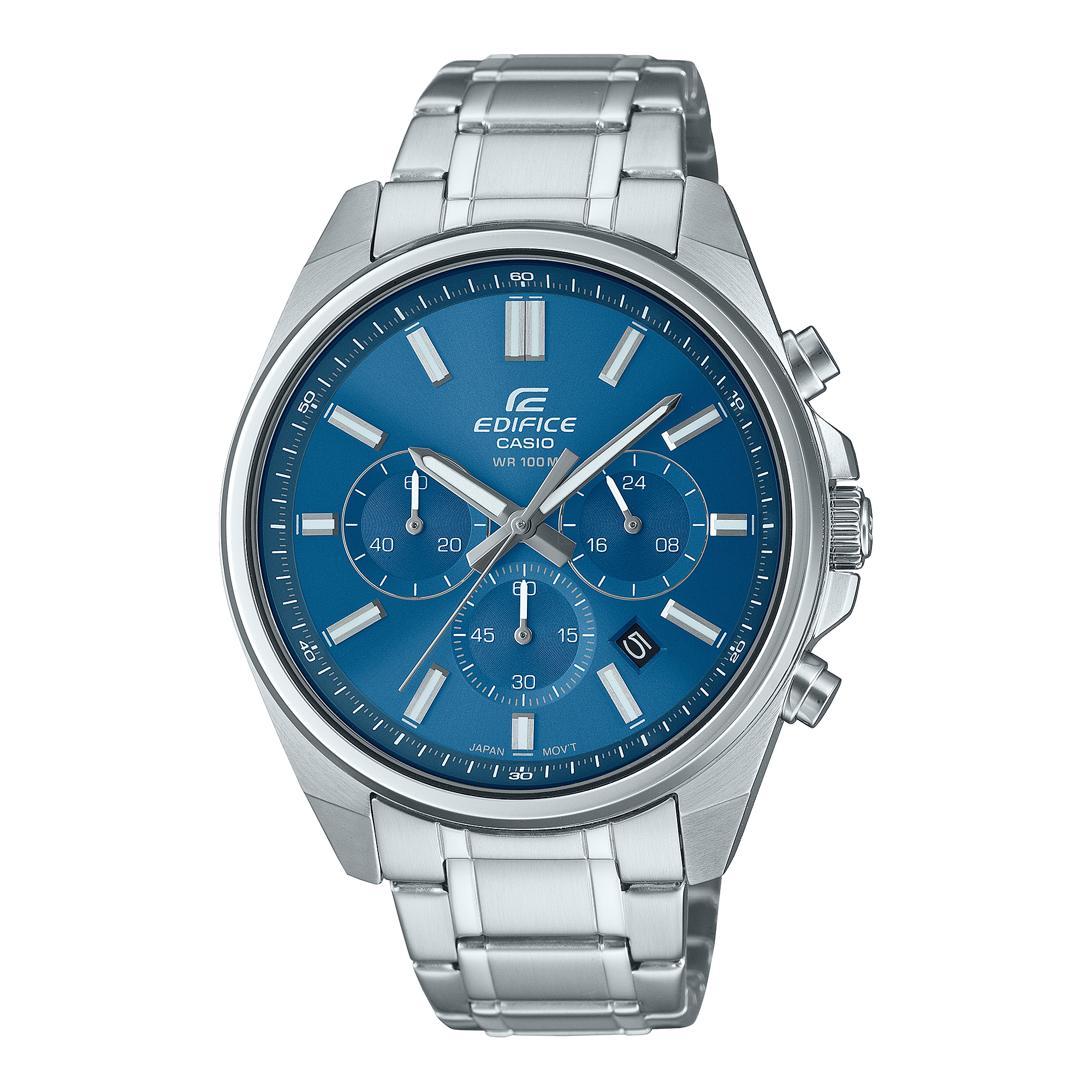 CASIO EDIFICE EFV-650D-2AVUDF BLUE ANALOG DIAL SILVER STAINLESS STEEL STRAP MEN'S WATCH CHRONOGRAPH 100M WATER RESISTANT
