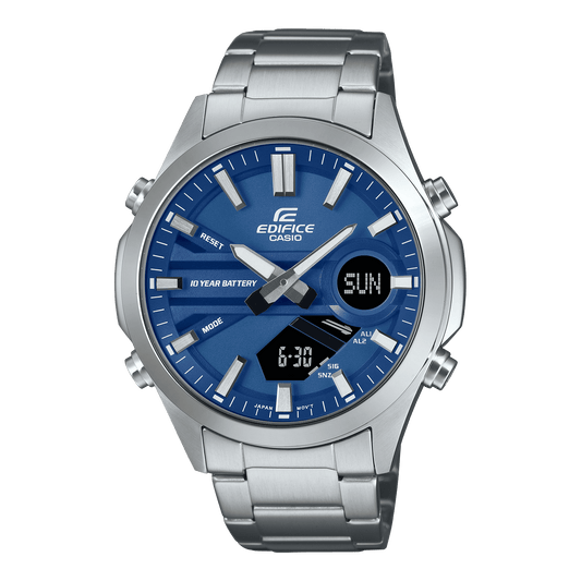 CASIO EDIFICE EFV-C120D-2ADF BLUE ANA-DIGI DIAL SILVER STAINLESS STEEL BAND MEN'S WATCH ED625
