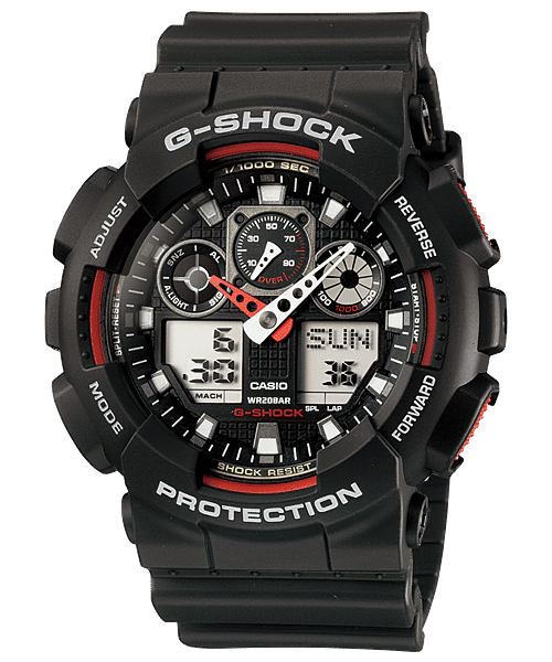 CASIO G-SHOCK GA-100-1A4NDR BLACK-RED ANA-DIGI DIAL BLACK RESIN STRAP MEN'S WATCH G272