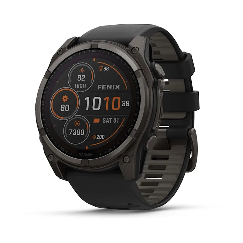 Garmin fenix® 8 – 51 mm, Solar, Sapphire Sapphire, Carbon grey DLC titanium with Black/pebble grey silicone band GARMIN