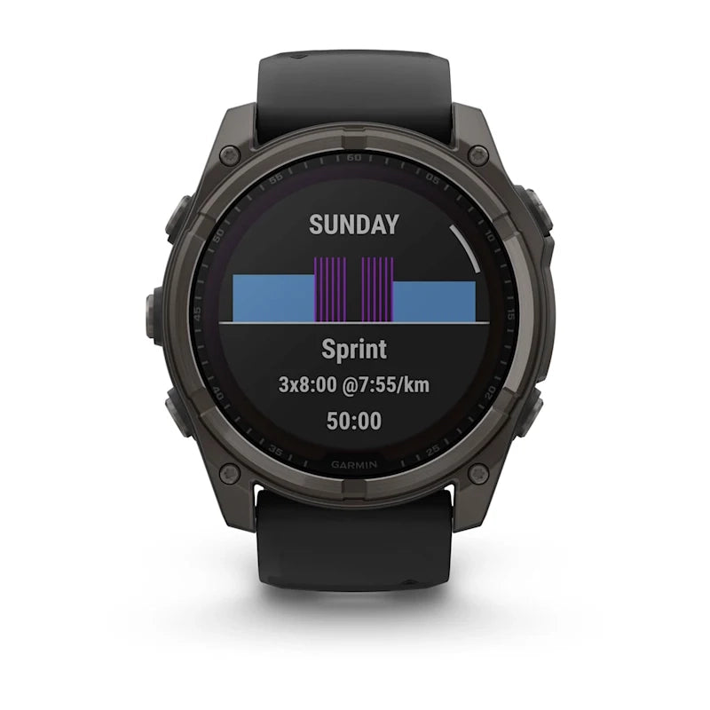Garmin fenix® 8 – 51 mm, Solar, Sapphire Sapphire, Carbon grey DLC titanium with Black/pebble grey silicone band GARMIN
