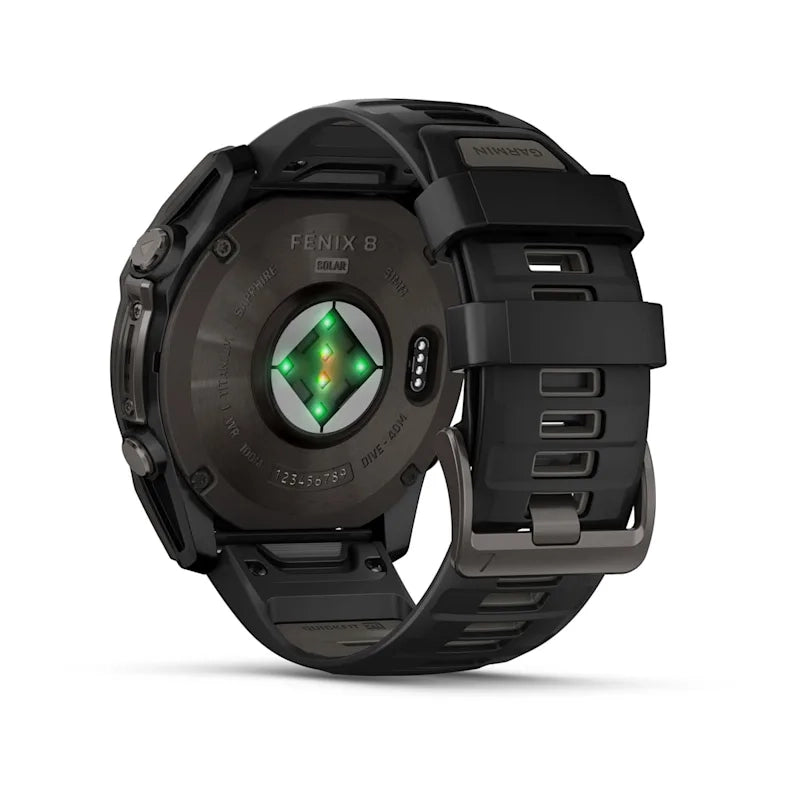 Garmin fenix® 8 – 51 mm, Solar, Sapphire Sapphire, Carbon grey DLC titanium with Black/pebble grey silicone band GARMIN