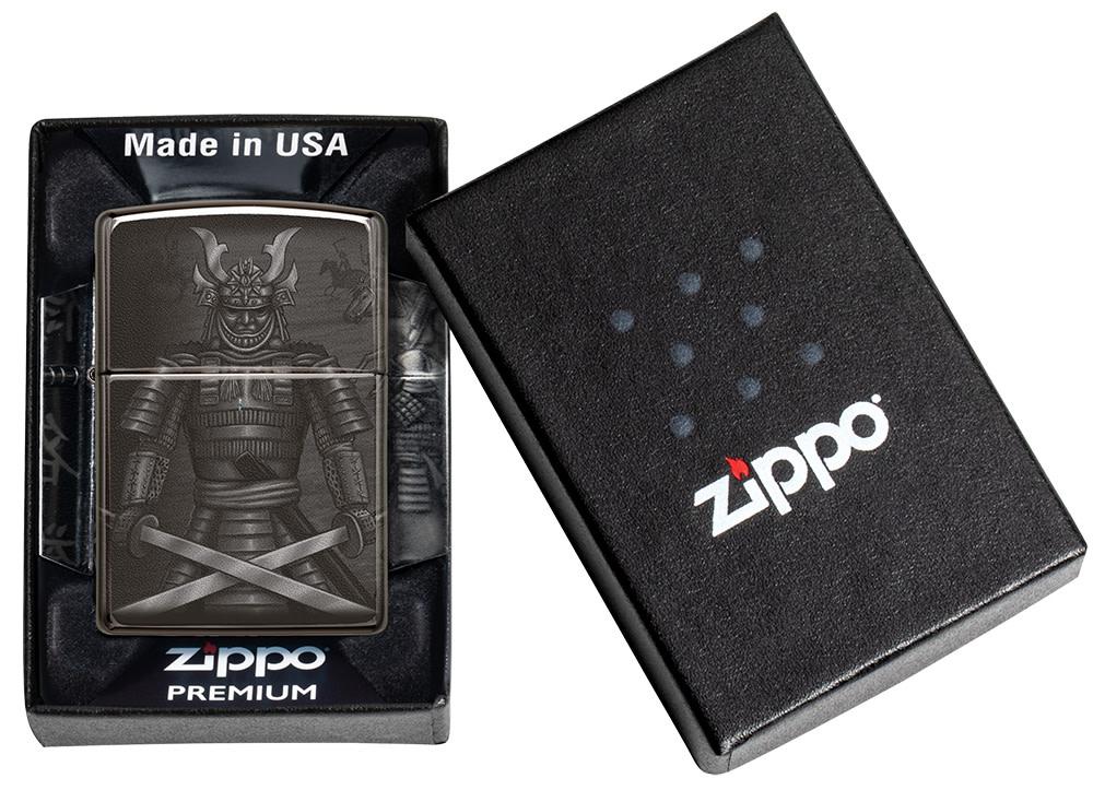 Front shot of Knight Fight Design High Polish Black Windproof Lighter