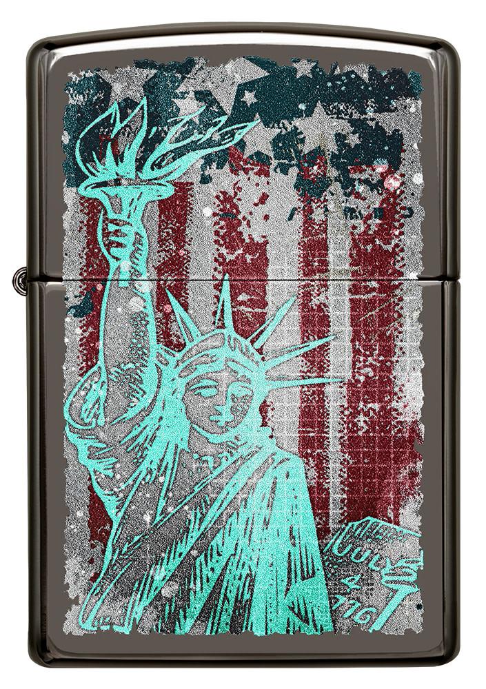 Front view of Statue Of Liberty Design Black Ice?« Windproof Lighter.
