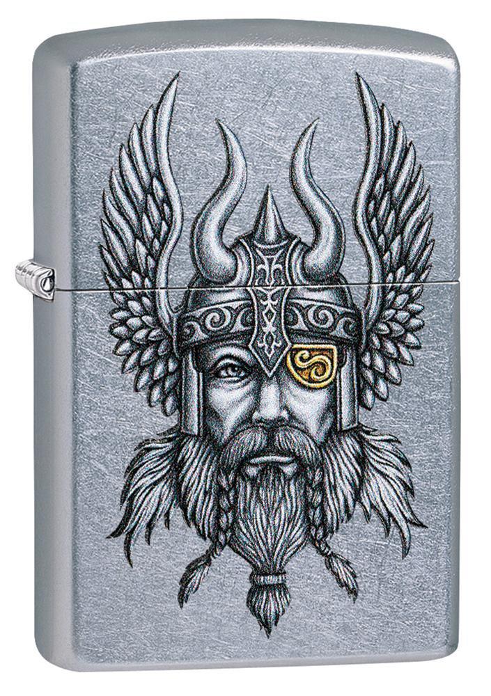 Zippo Viking Warrior Design Street Chrome Pocket Lighter Zippo