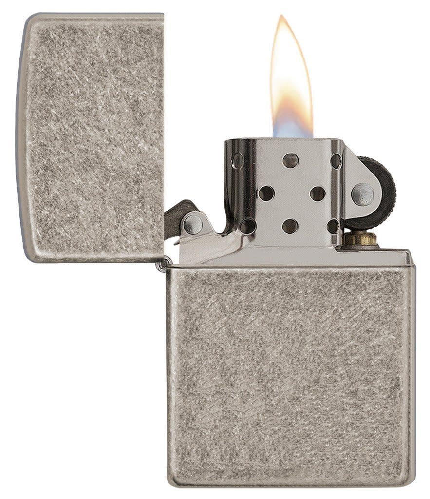 Armor?«  Antique Silver Plate Windproof Lighter with lid open and lit