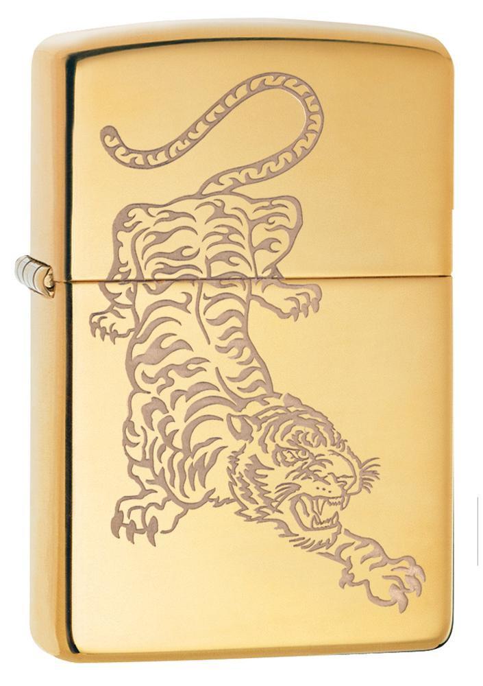 Zippo High Polish Brass Tiger Design Pocket Lighter Zippo