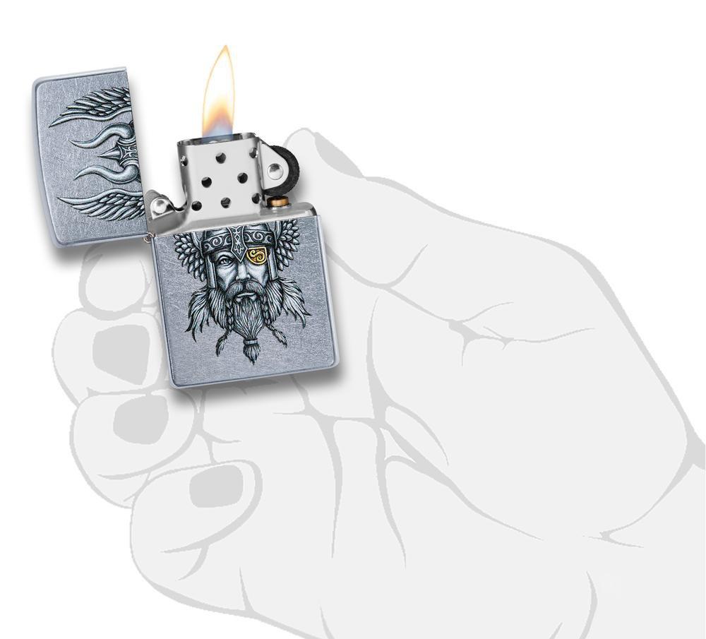 Zippo Viking Warrior Design Street Chrome Pocket Lighter Zippo