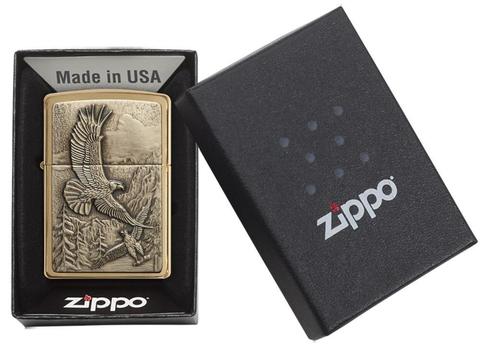 Zippo Where Eagles Dare Brushed Brass Pocket Lighter Zippo