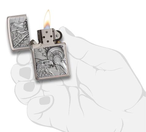 Zippo Patriotic Eagle Brushed Chrome Emblem Pocket Lighter - Bhawar Store