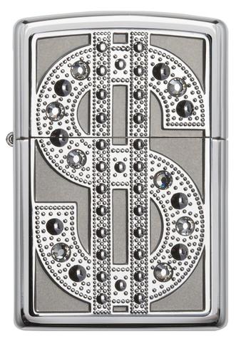 Zippo Swarovski Bling Brushed Chrome Emblem Pocket Lighter Zippo