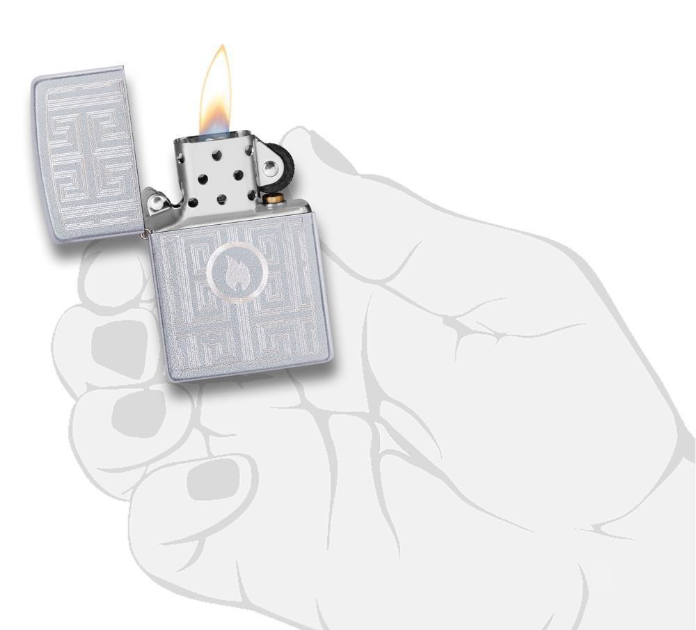 Zippo Labyrinth Design Satin Chrome Pocket Lighter Zippo
