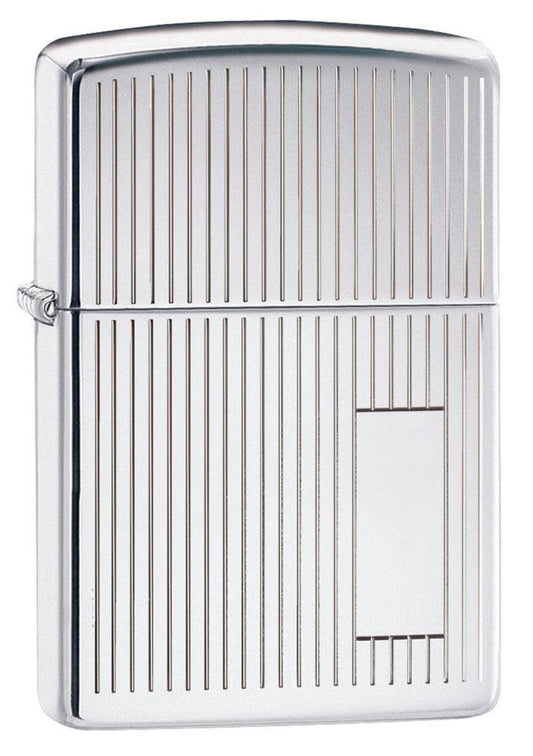 Front view of the Decorative Stripes and Initial Panel Lighter shot at a 3/4 catalog angle