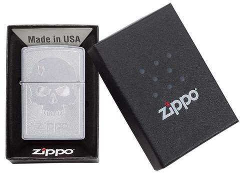 Zippo Skull with Lines Satin Chrome Pocket Lighter Zippo