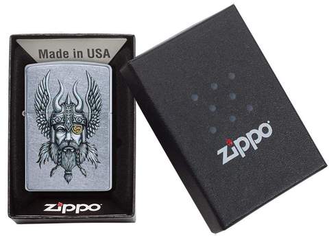 Zippo Viking Warrior Design Street Chrome Pocket Lighter Zippo