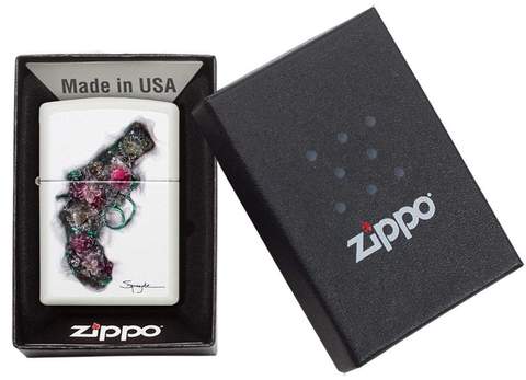Zippo Spazuk Flower Pistol White Matte Pocket Lighter Zippo
