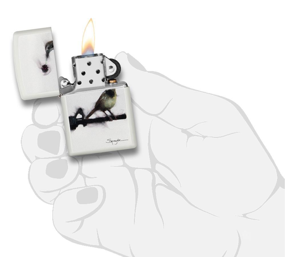 Zippo Spazuk White Matte Bird Holding a Rose Pocket Lighter Zippo