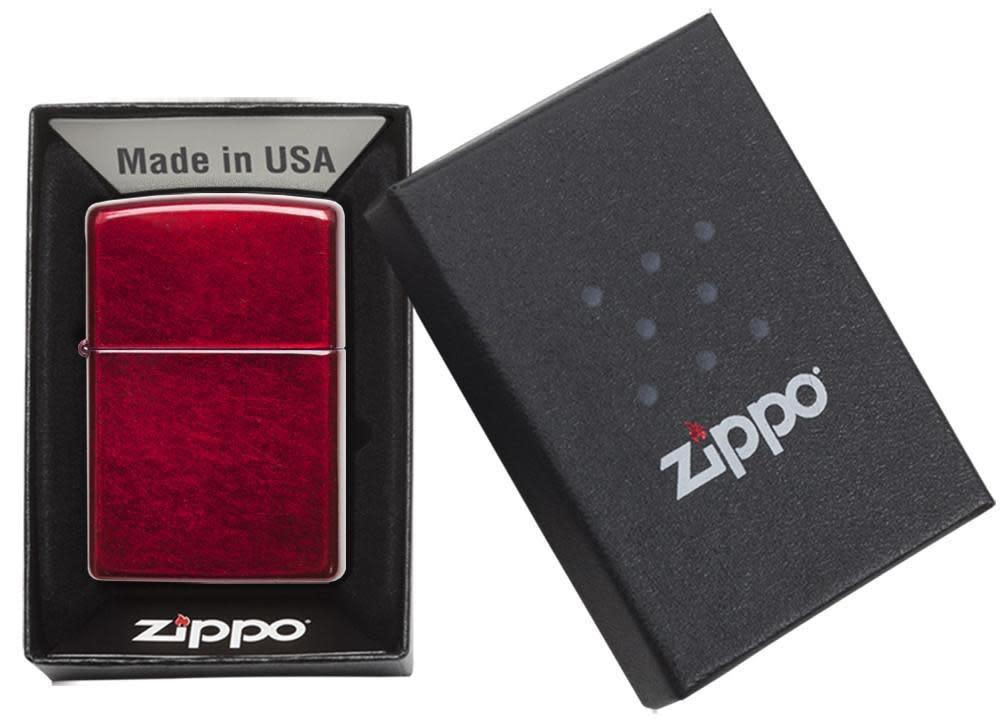 Classic Candy Apple Red?äó Windproof Lighter in its packaging