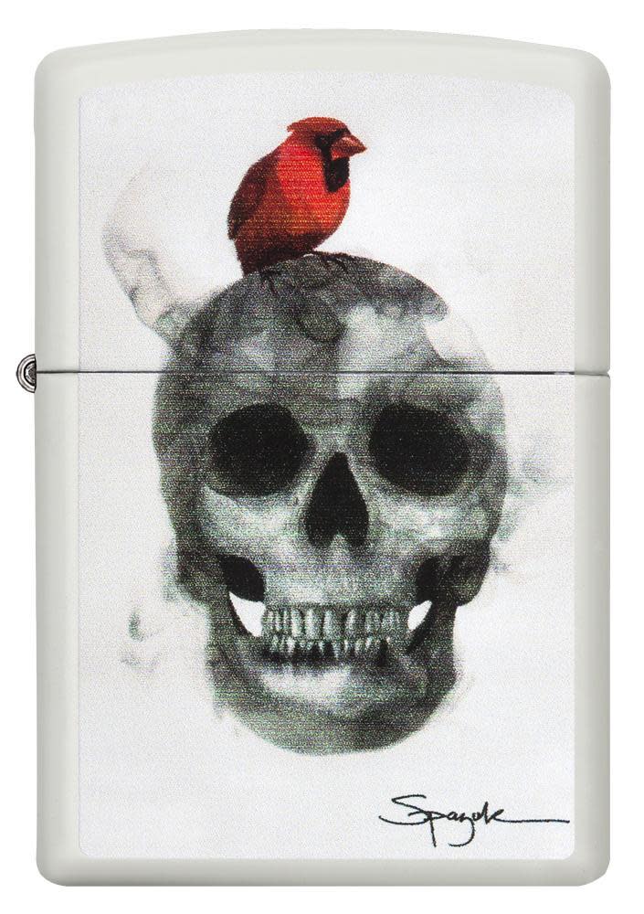 Steven Spazuk Art Skull and Bird Windproof Lighter Front View