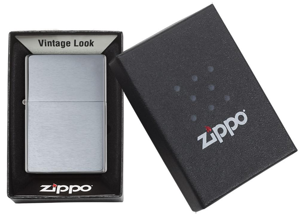 Zippo Vintage Brushed Chrome without Slashes Pocket Lighter Zippo