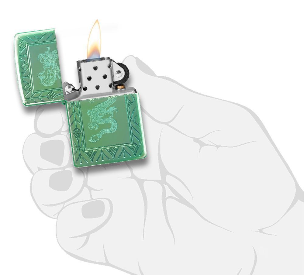 Zippo Armor High Polish Green Elegant Dragon Zippo
