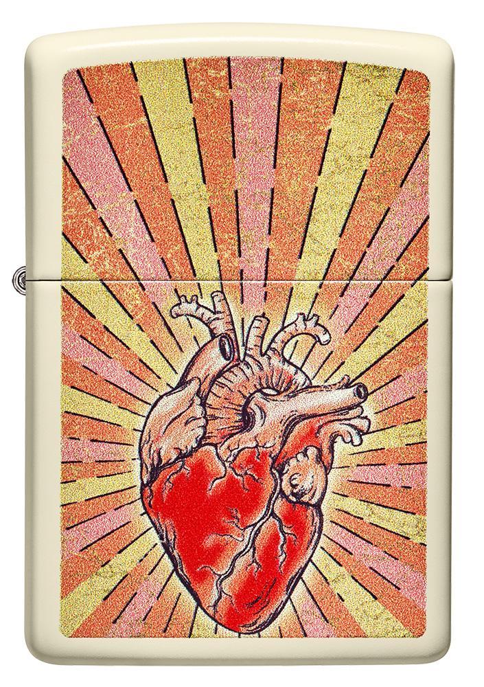 Front of Heart Design Cream Matte Windproof Lighter