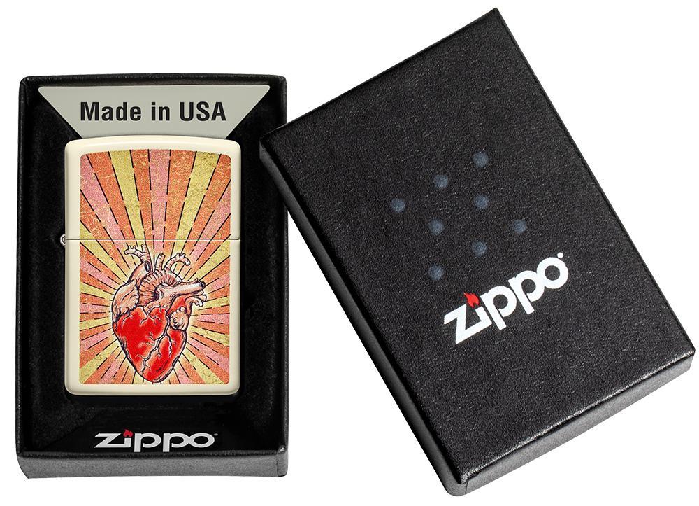 Heart Design Cream Matte Windproof Lighter in its packaging