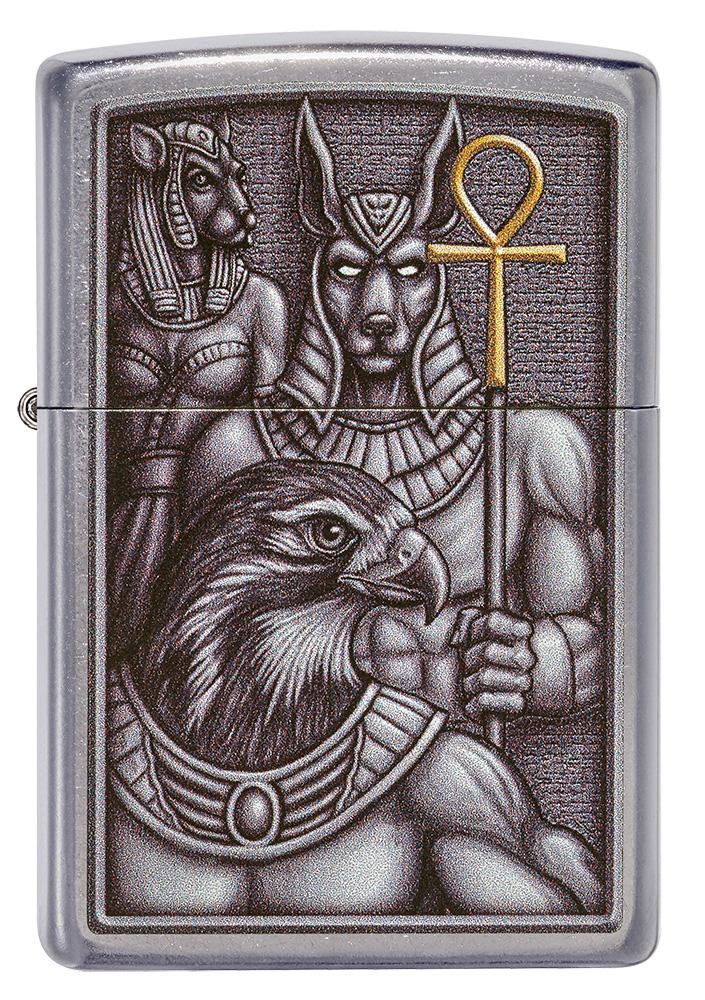 Front of Egyptian Gods Design Street Chrome?äó Windproof Lighter