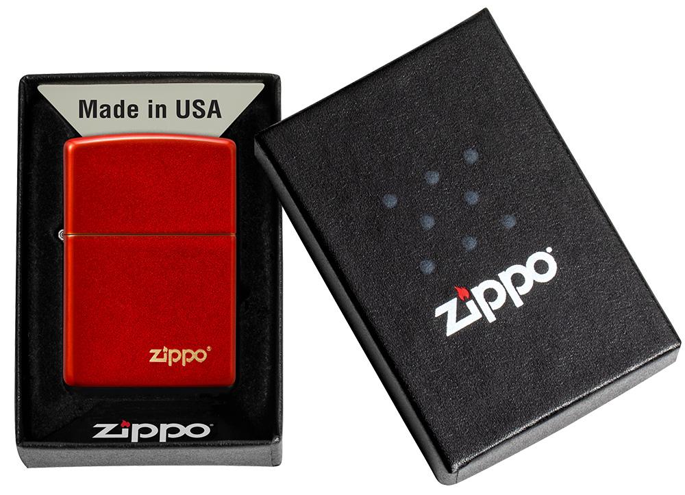 Classic Metallic Red Matte Zippo Logo Windproof Lighter in its packaging