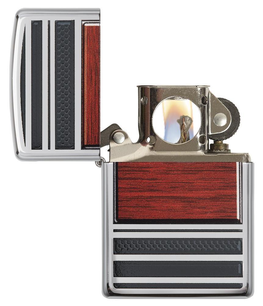 Zippo Wood Grain High Polish Chrome Pipe Pocket Lighter Zippo
