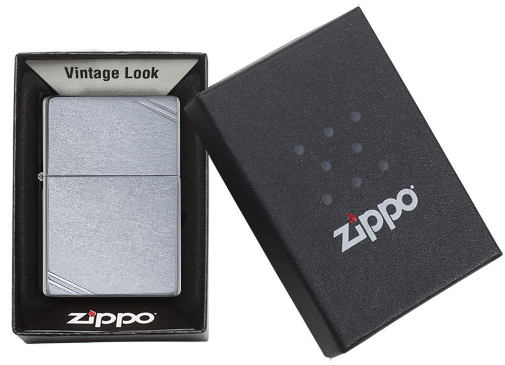 Zippo Vintage with Slashes Street Chrome Pocket Lighter Zippo