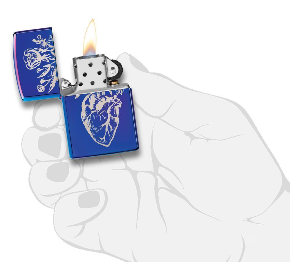 Zippo Heart Vase Design High Polish Indigo Pocket Lighter Zippo