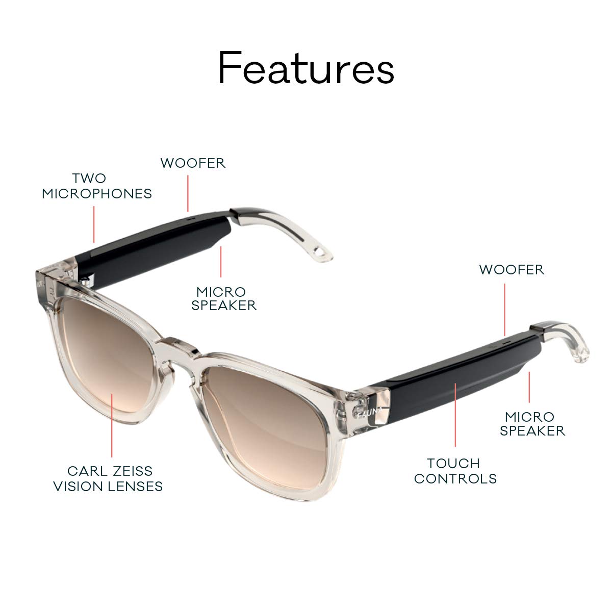 FAUNA Spiro Transparent Brown - unisex designer audio sunglasses with speakers FAUNA