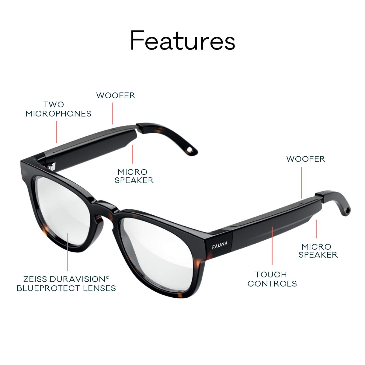 FAUNA Memor Havana - unisex designer audio blue light filter glasses with speakers FAUNA