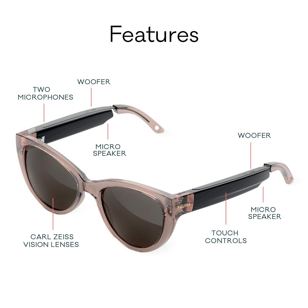 FAUNA Fabula Crystal Brown - Women designer audio sunglasses with speakers FAUNA