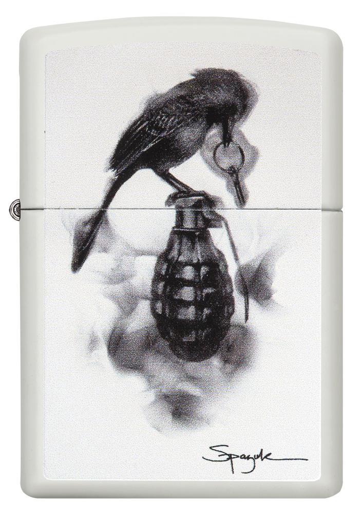 Zippo Spazuk Bird Design White Matte Pocket Lighter Zippo
