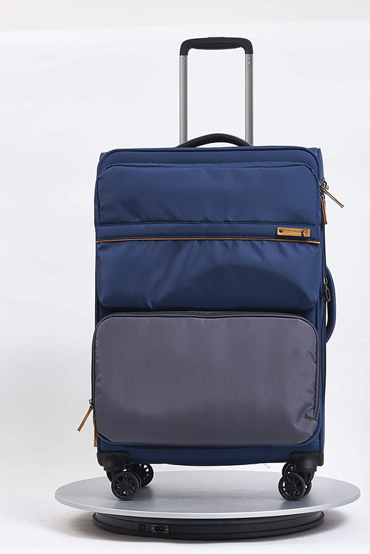 Echolac Lorenzo Large Blue Grey Soft Sided Check-In Suitcase Trolley 70cm (CT658) Echolac New