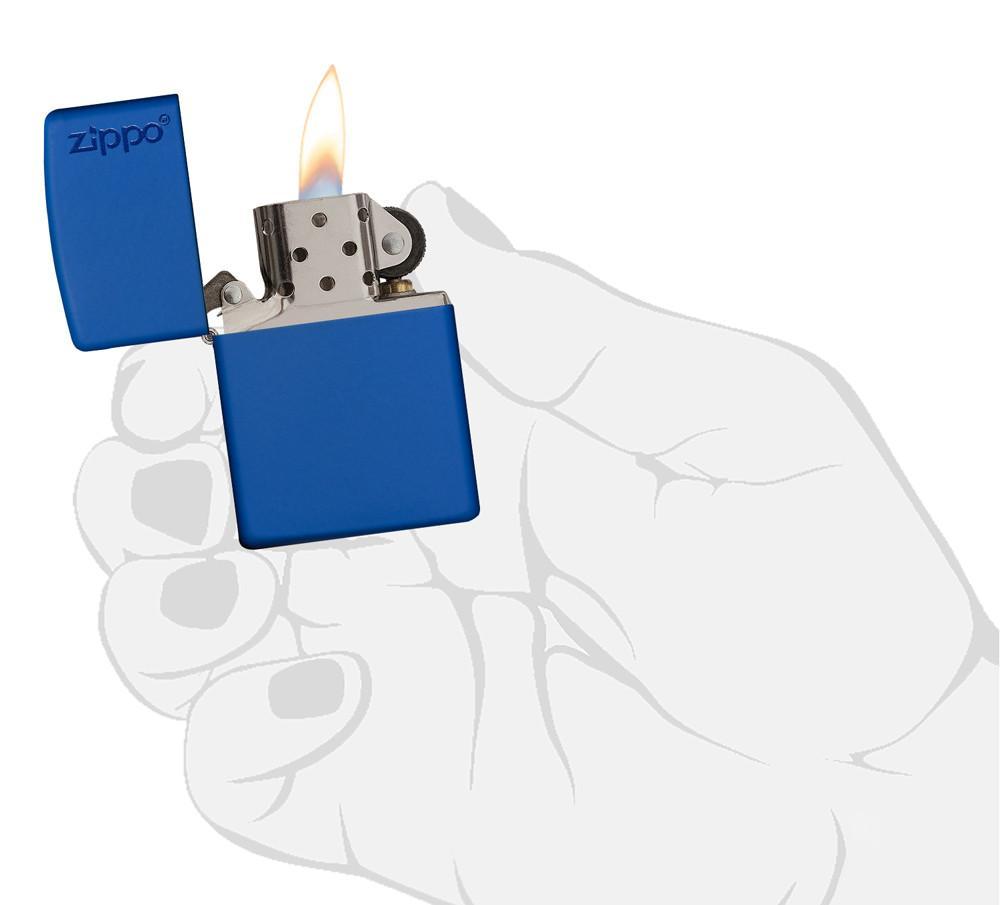 Zippo Royal Blue Matte Logo Pocket Lighter Zippo