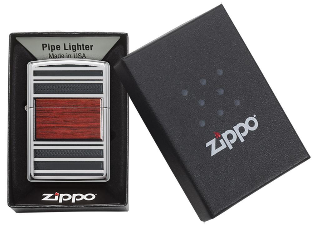 Zippo Wood Grain High Polish Chrome Pipe Pocket Lighter Zippo