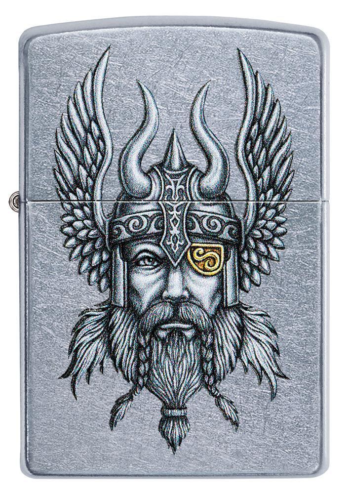 Zippo Viking Warrior Design Street Chrome Pocket Lighter Zippo