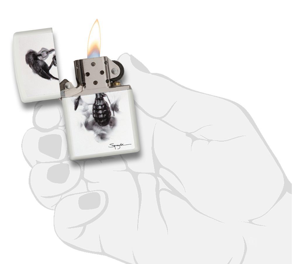 Zippo Spazuk Bird Design White Matte Pocket Lighter Zippo